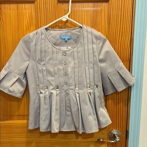 Simple Gray Bell Sleeve Blouse with Bib Collar